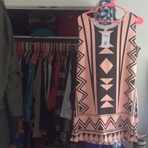 Peach/black geometric pattern dress